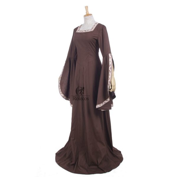 88702 Medieval Renaissance Victorian Dresses Brown Satin Ball Gowns For Ladies Masquerade Queen Costumes