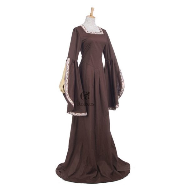 88703 Medieval Renaissance Victorian Dresses Brown Satin Ball Gowns For Ladies Masquerade Queen Costumes