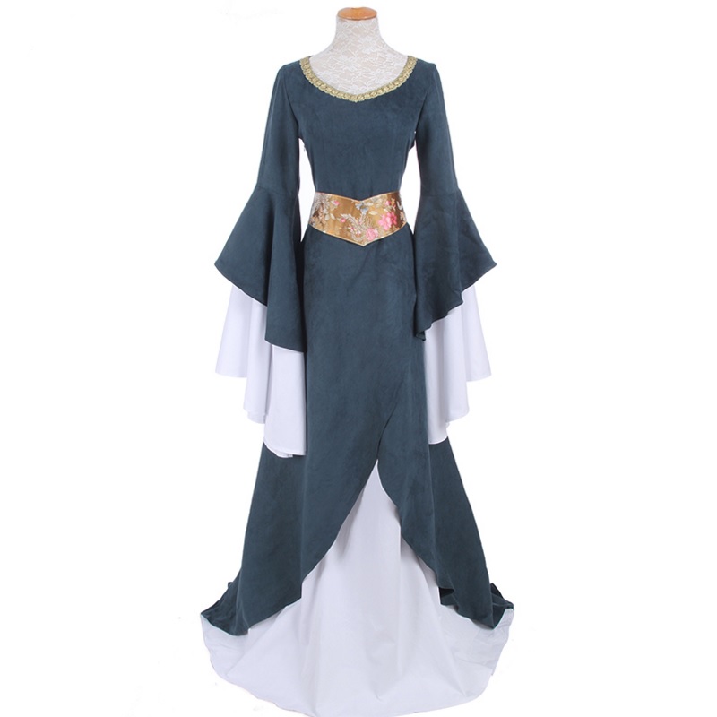 90001 Medieval Renaissance Long Dresses Suede Gothic Evening Dresses