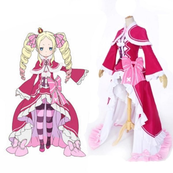 90101 Zero Beatrice Cosplay Costumes Pink Lolita Gothic Halloween Dresses