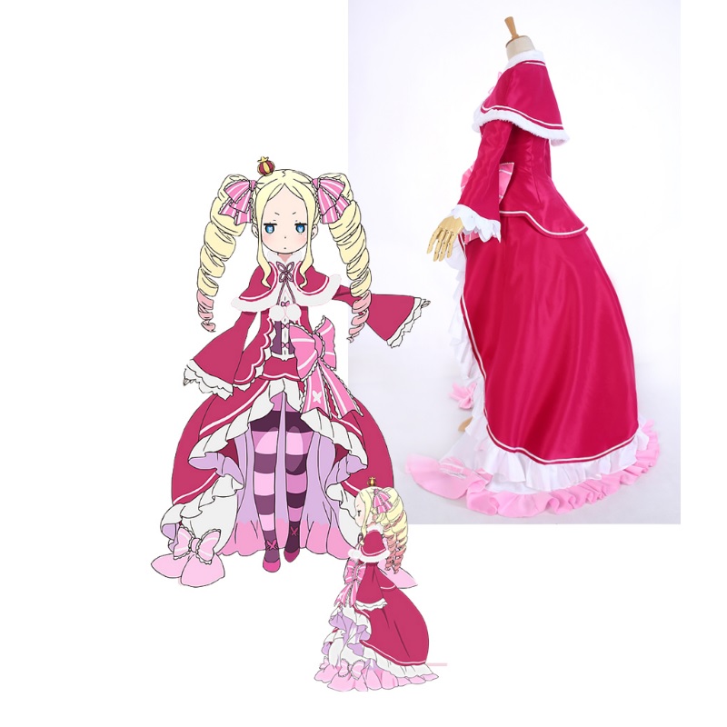90102 Zero Beatrice Cosplay Costumes Pink Lolita Gothic Halloween Dresses