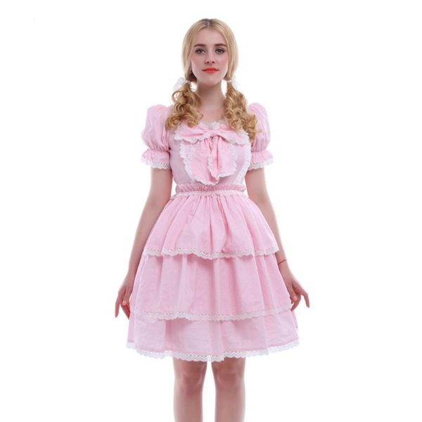 90201 Puff Sleeve Pink Sweet Lolita Dress For Women