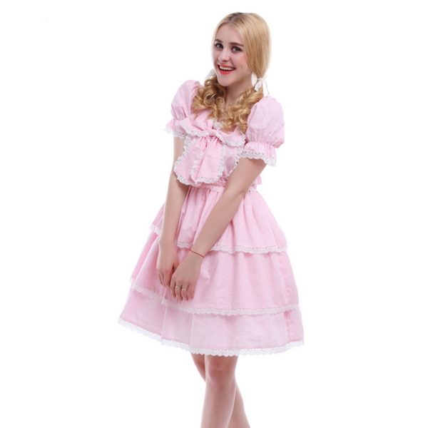 90203 Puff Sleeve Pink Sweet Lolita Dress For Women