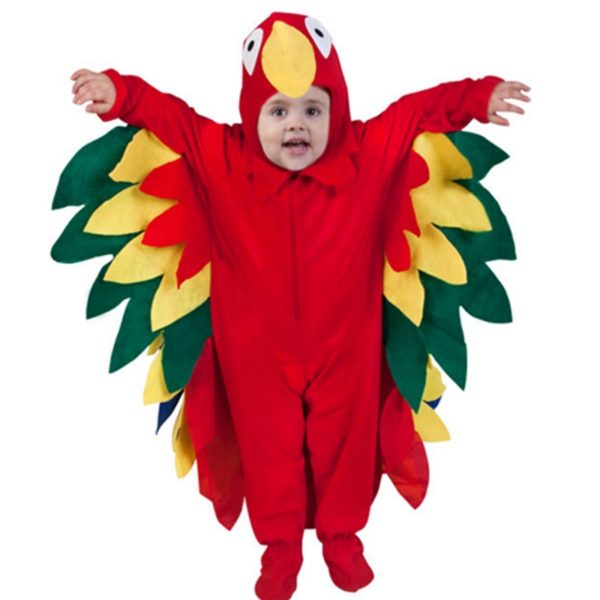 90601 Children Christmas Costume Colorful Red Parrots Jumpsuit Animals Birds Cosplay Costume