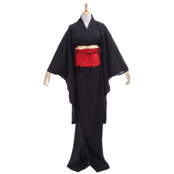91502 Japanese Kimono Women Traditional Black Yukata Cosplay Costumes Obi Belt Evening Dresses