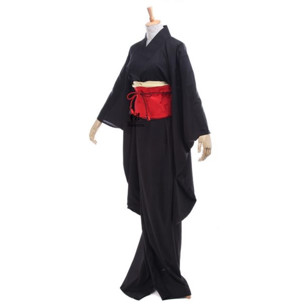 91503 Japanese Kimono Women Traditional Black Yukata Cosplay Costumes Obi Belt Evening Dresses