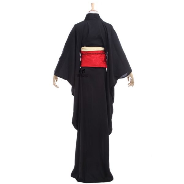 91504 Japanese Kimono Women Traditional Black Yukata Cosplay Costumes Obi Belt Evening Dresses