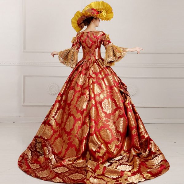 92803 Medieval Renaissance Victorian Dresses Red Gold Masquerade Costumes Queen Ball Gowns For Ladies