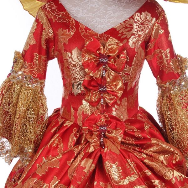 92805 Medieval Renaissance Victorian Dresses Red Gold Masquerade Costumes Queen Ball Gowns For Ladies