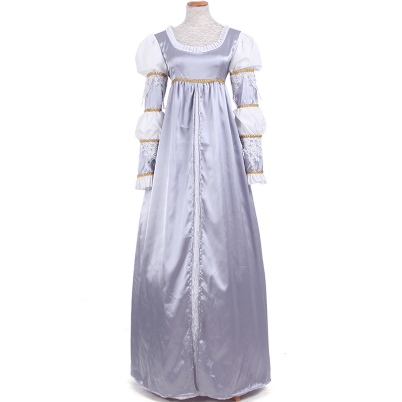 93801 Princess Puff Sleeve Long Dresses Satin Renaissance Medieval Gothic Lolita Retro Clothing Evening Dresses