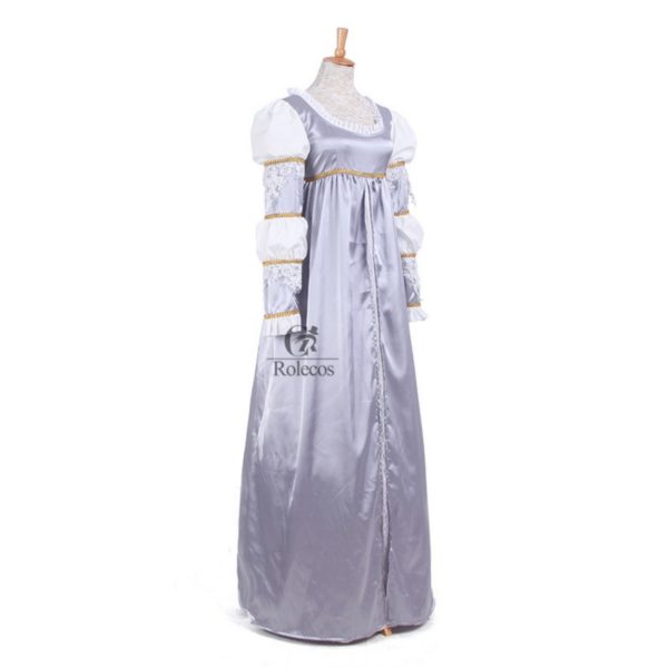 93802 Princess Puff Sleeve Long Dresses Satin Renaissance Medieval Gothic Lolita Retro Clothing Evening Dresses