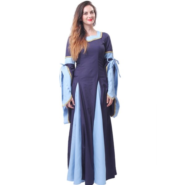 94001 Woman's European Retro Clothing Renaissance Medieval Gothic Long Dresses Dark Blue Gothic Evening Dresses
