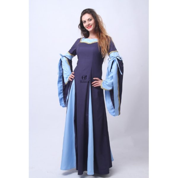 94002 Woman's European Retro Clothing Renaissance Medieval Gothic Long Dresses Dark Blue Gothic Evening Dresses