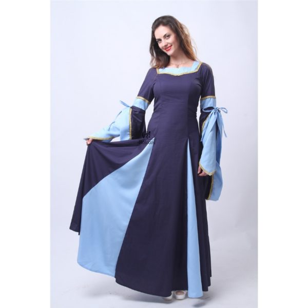 94003 Woman's European Retro Clothing Renaissance Medieval Gothic Long Dresses Dark Blue Gothic Evening Dresses