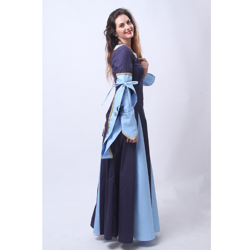 94005 Woman's European Retro Clothing Renaissance Medieval Gothic Long Dresses Dark Blue Gothic Evening Dresses