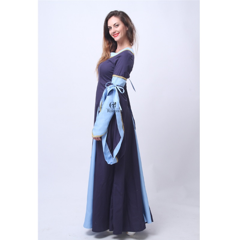 94006 Woman's European Retro Clothing Renaissance Medieval Gothic Long Dresses Dark Blue Gothic Evening Dresses