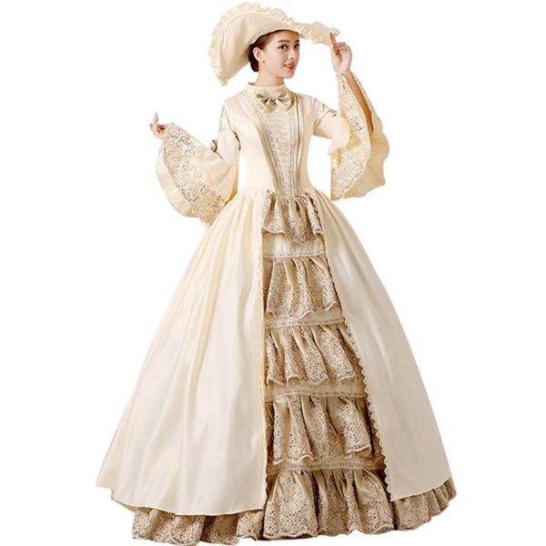 94601 Royal Ladies Medieval Renaissance Victorian Dresses Champagne Masquerade Costumes Queen Ball Gowns For Ladies