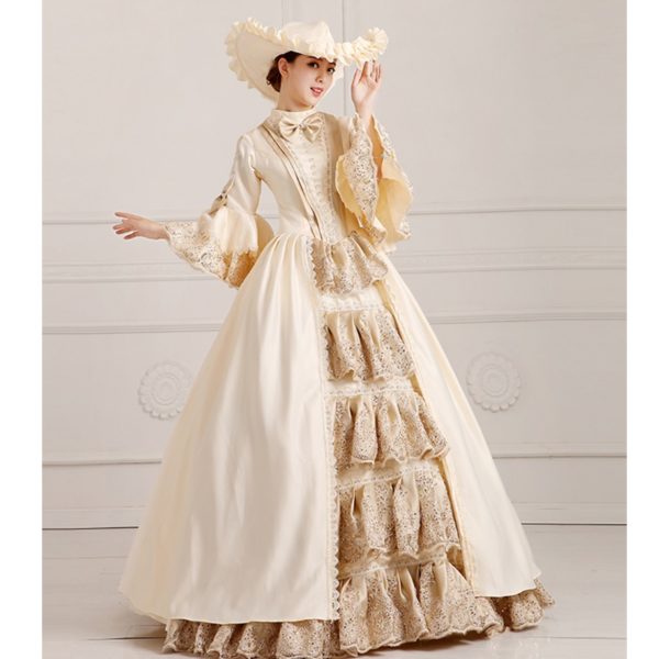 94602 Royal Ladies Medieval Renaissance Victorian Dresses Champagne Masquerade Costumes Queen Ball Gowns For Ladies