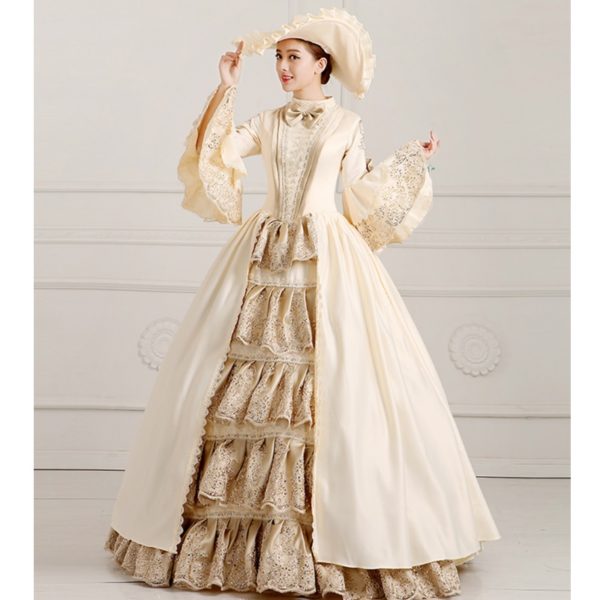 94603 Royal Ladies Medieval Renaissance Victorian Dresses Champagne Masquerade Costumes Queen Ball Gowns For Ladies