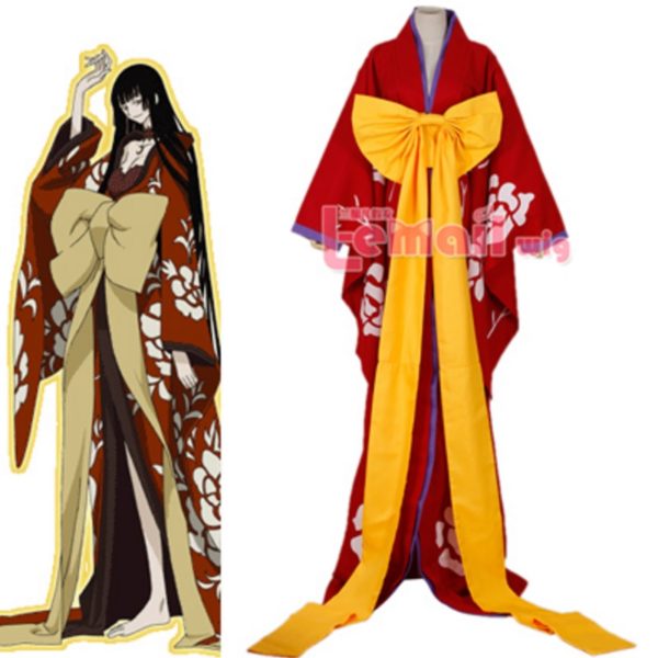 95001 Holic Ichihara Yuuko Cosplay Women Red Long Floral Kimono Dress