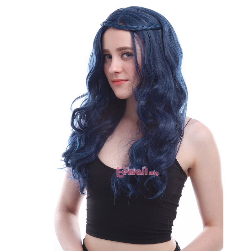 96106 Descendants Cosplay Wig Women Length Dark Blue Green Mixed Color Wigs