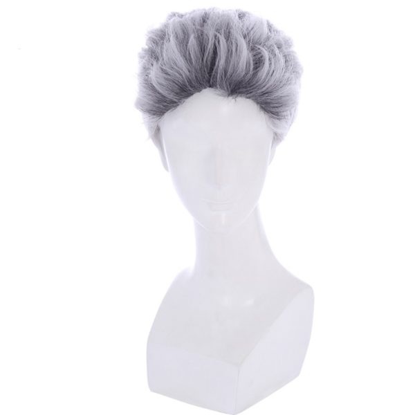 96201 Men's Anime Gray Mixed Cosplay Wigs Handsome Synthetic Short Hairs