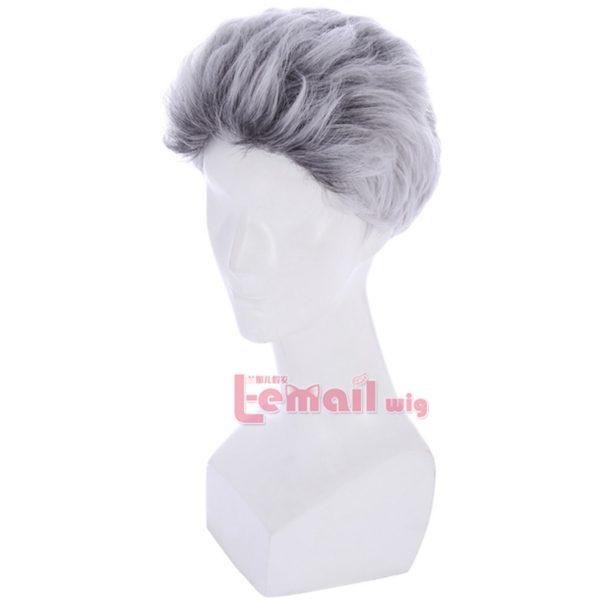 96202 Men's Anime Gray Mixed Cosplay Wigs Handsome Synthetic Short Hairs