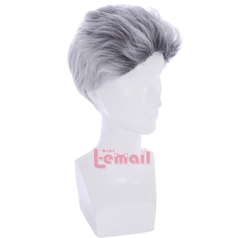 96203 Men's Anime Gray Mixed Cosplay Wigs Handsome Synthetic Short Hairs