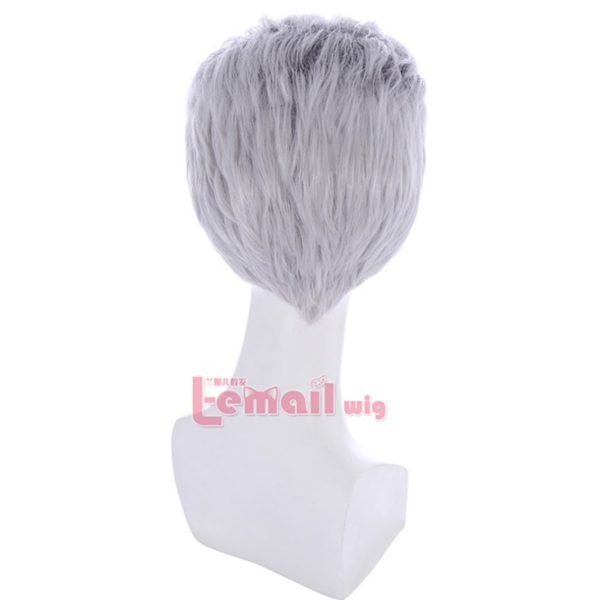 96204 Men's Anime Gray Mixed Cosplay Wigs Handsome Synthetic Short Hairs