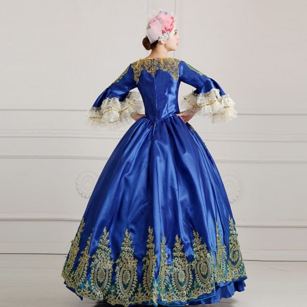 96502 Gothic Victorian Evening Dresses Dark Blue Long Royal Court Palace Costume